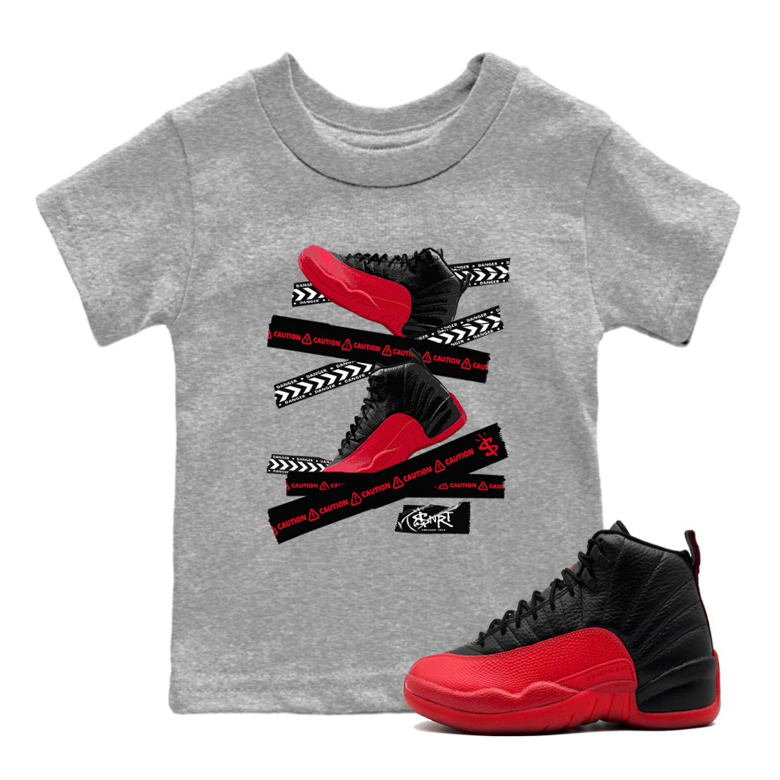 Caution Tape snkmatch Tees Kids - Air Jordan 12 Flu Game