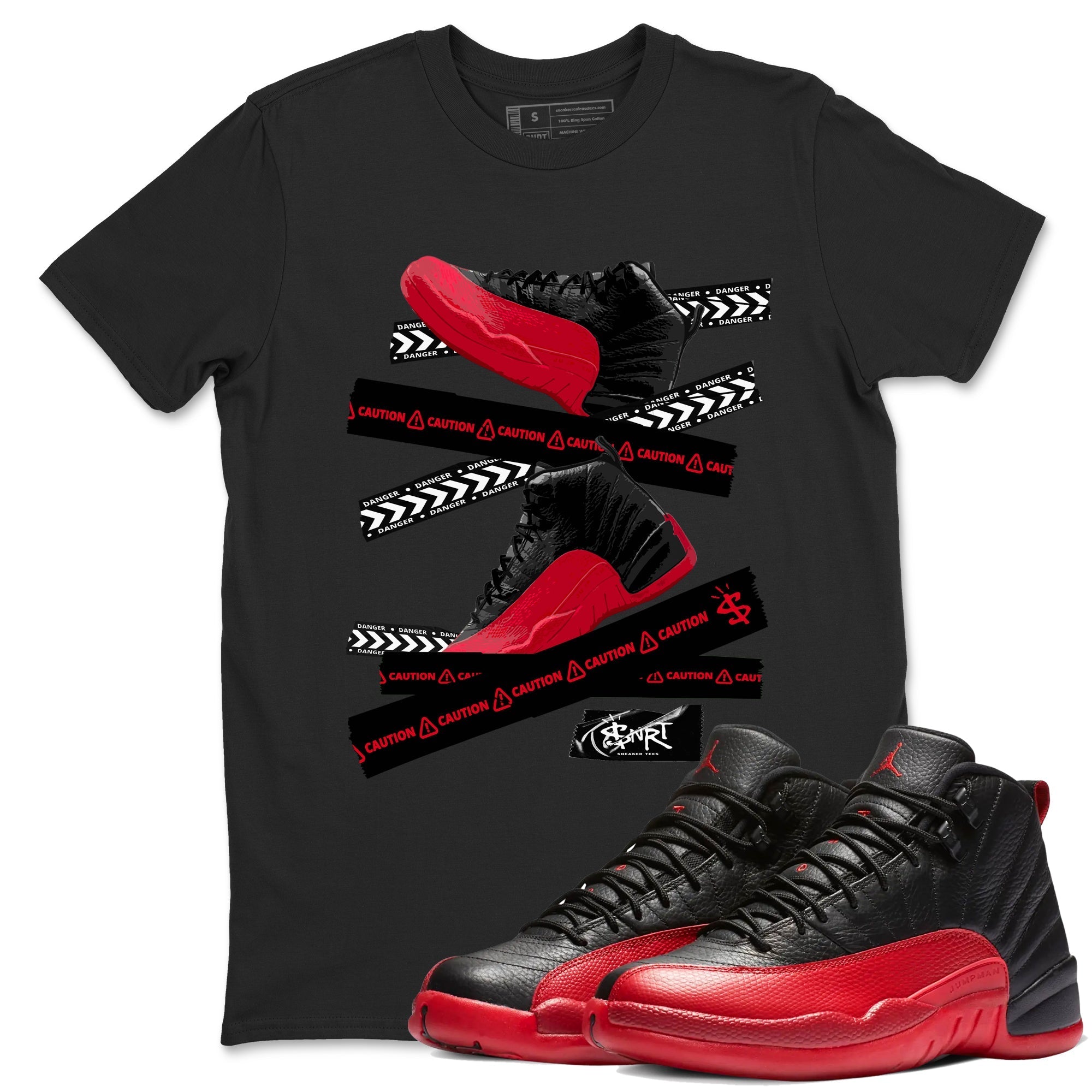 Caution Tape snkmatch Tees - Air Jordan 12 Flu Game