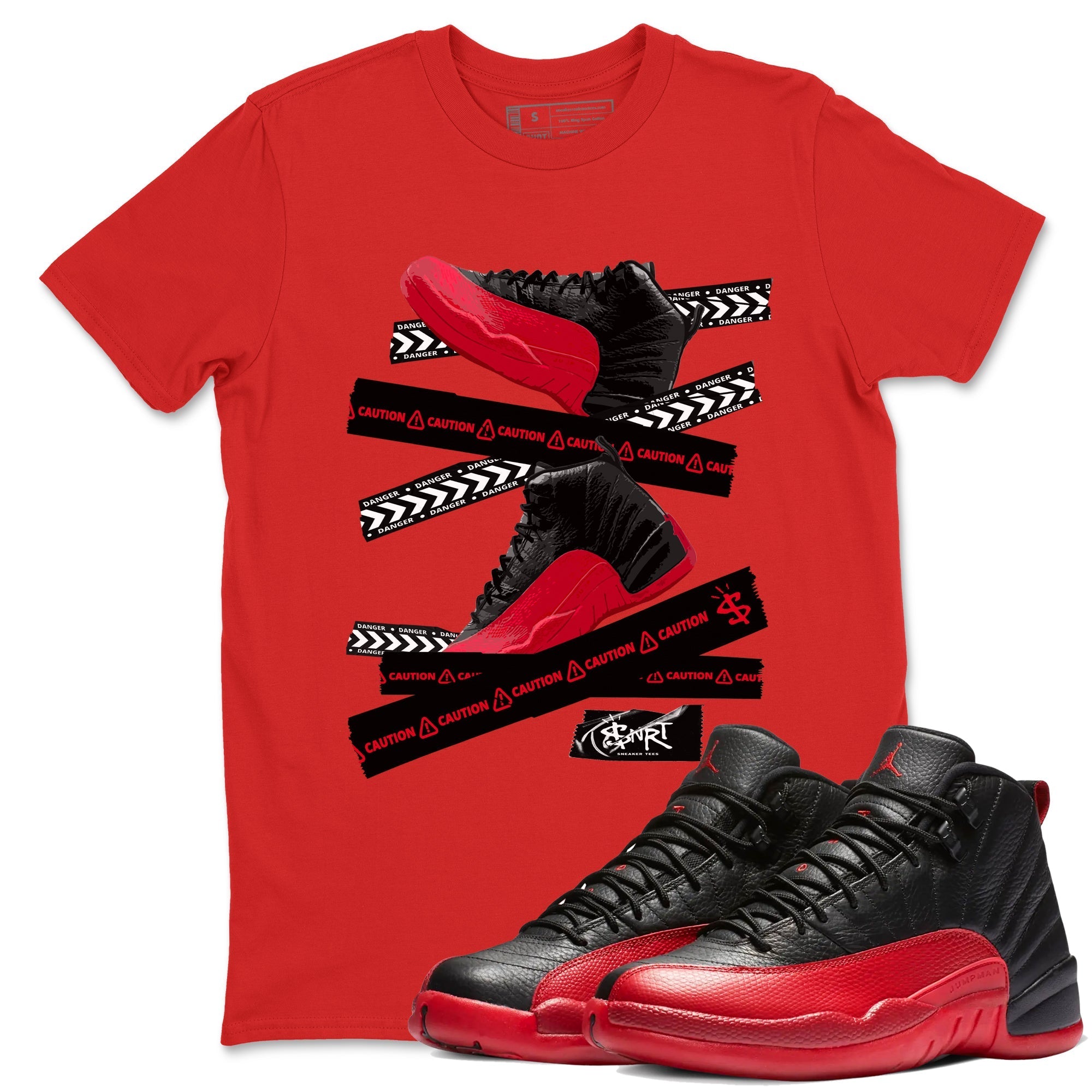 Caution Tape snkmatch Tees - Air Jordan 12 Flu Game