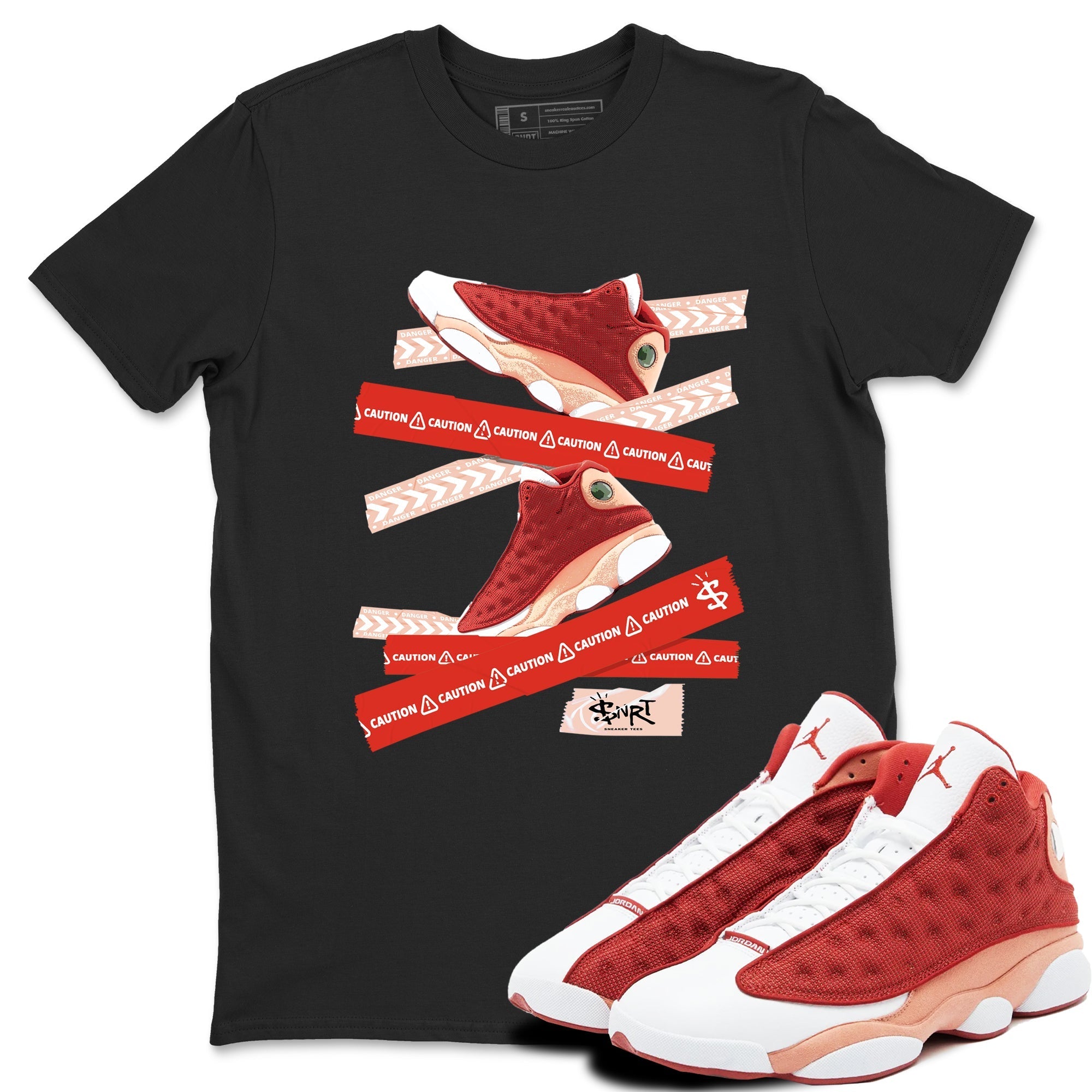 Caution Tape snkmatch Tees - Air Jordan 13 Dune Red