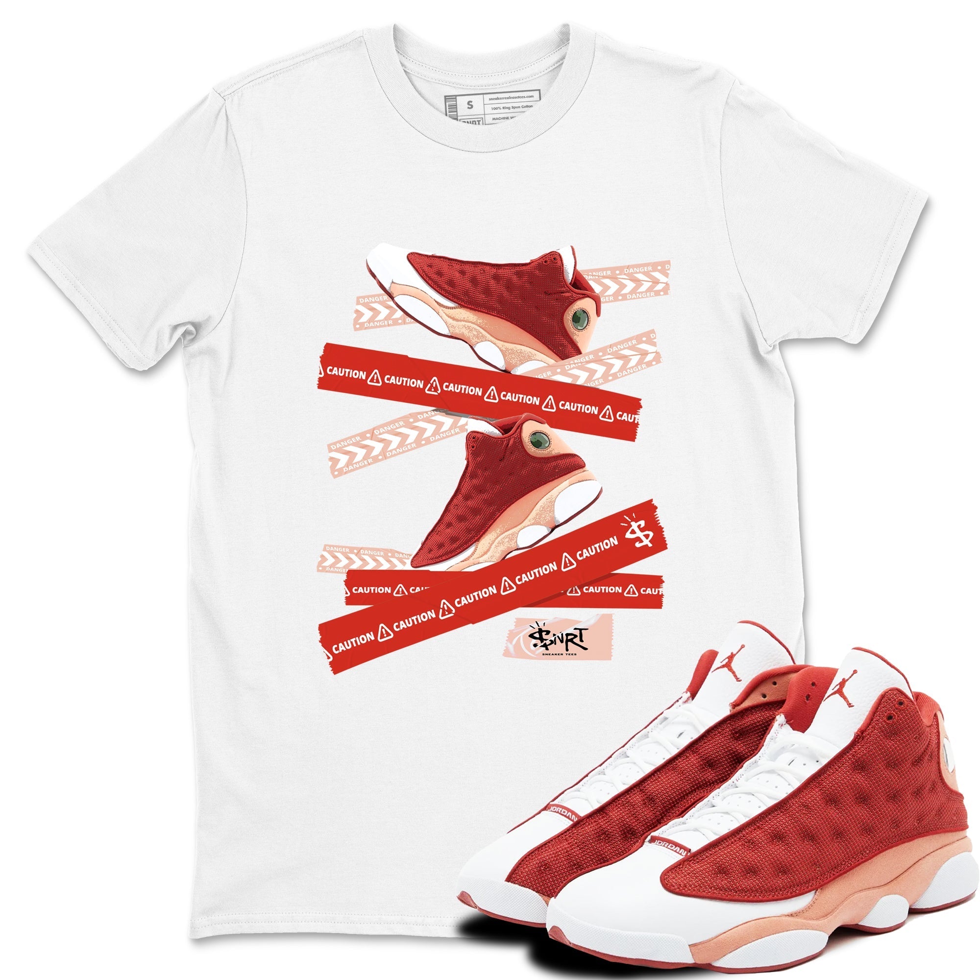 Caution Tape snkmatch Tees - Air Jordan 13 Dune Red