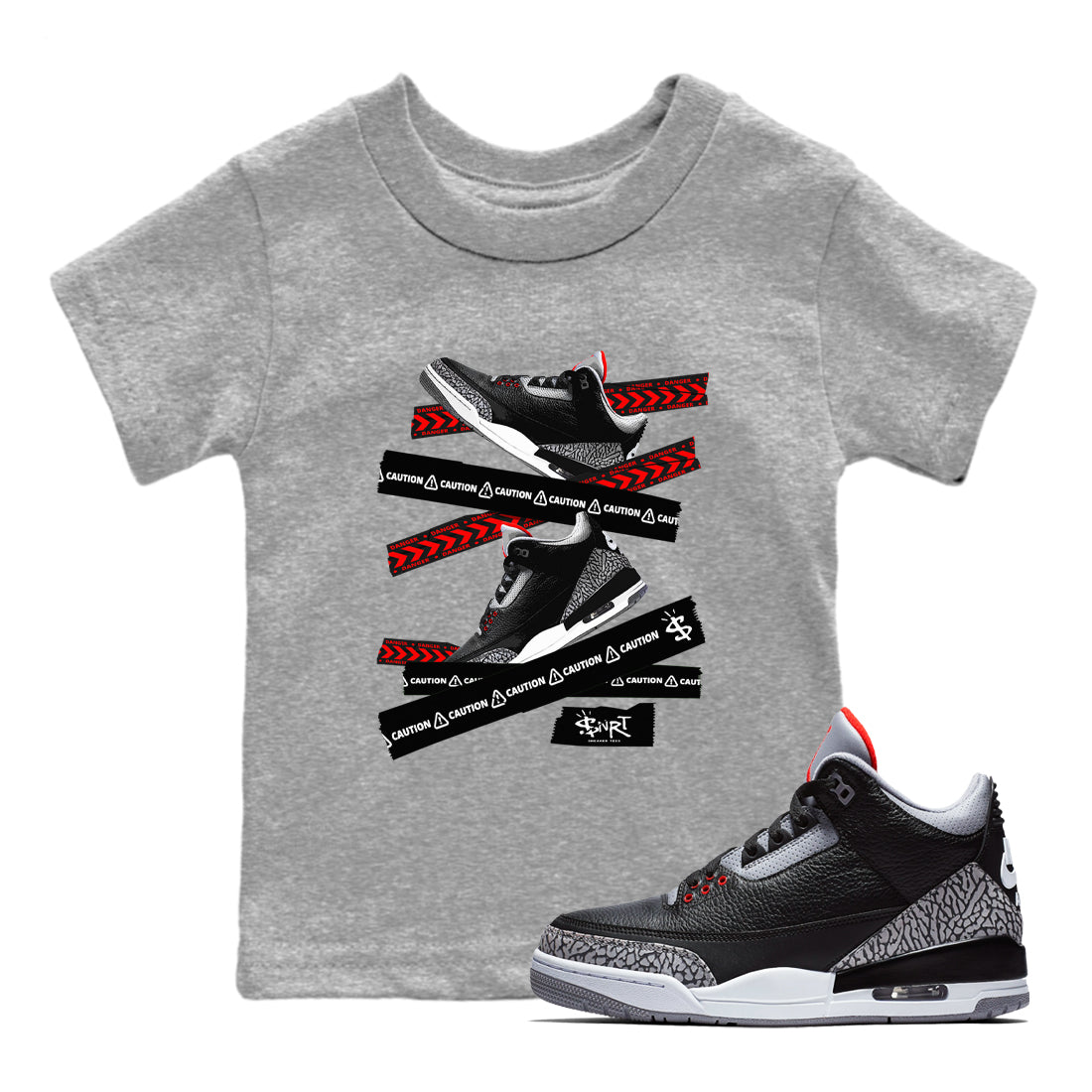 Caution Tape snkmatch Tees Kids - Air Jordan 3 Black Cement