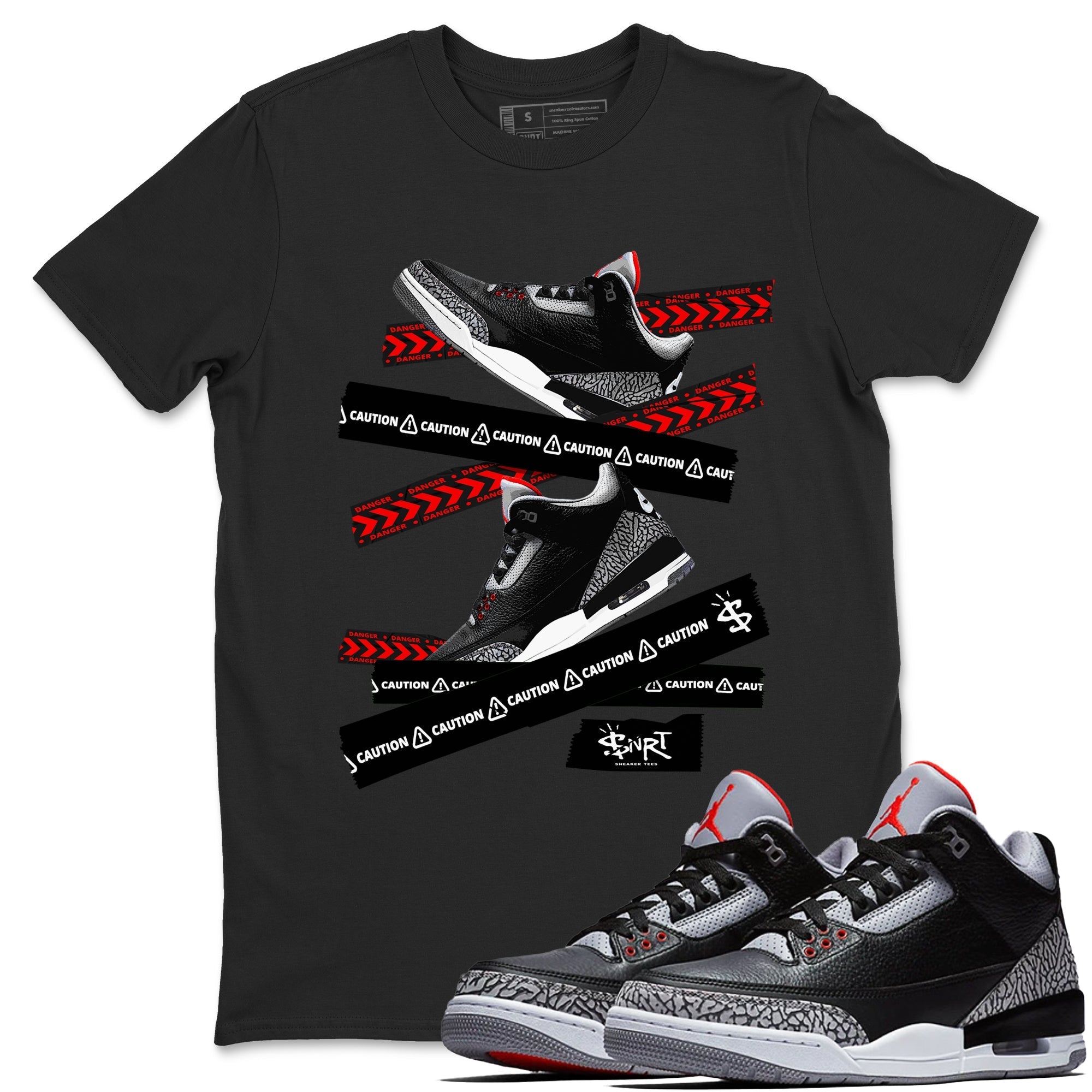 Caution Tape snkmatch Tees - Air Jordan 3 Black Cement