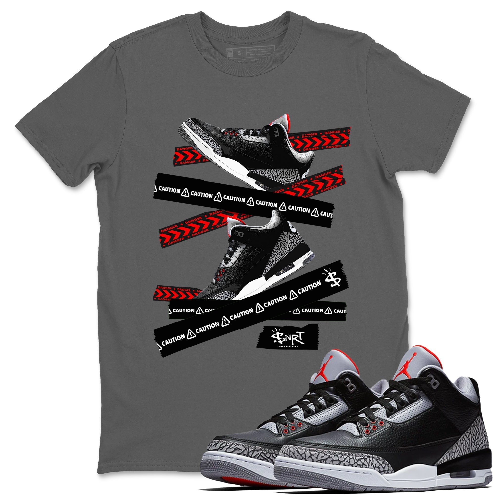 Caution Tape snkmatch Tees - Air Jordan 3 Black Cement