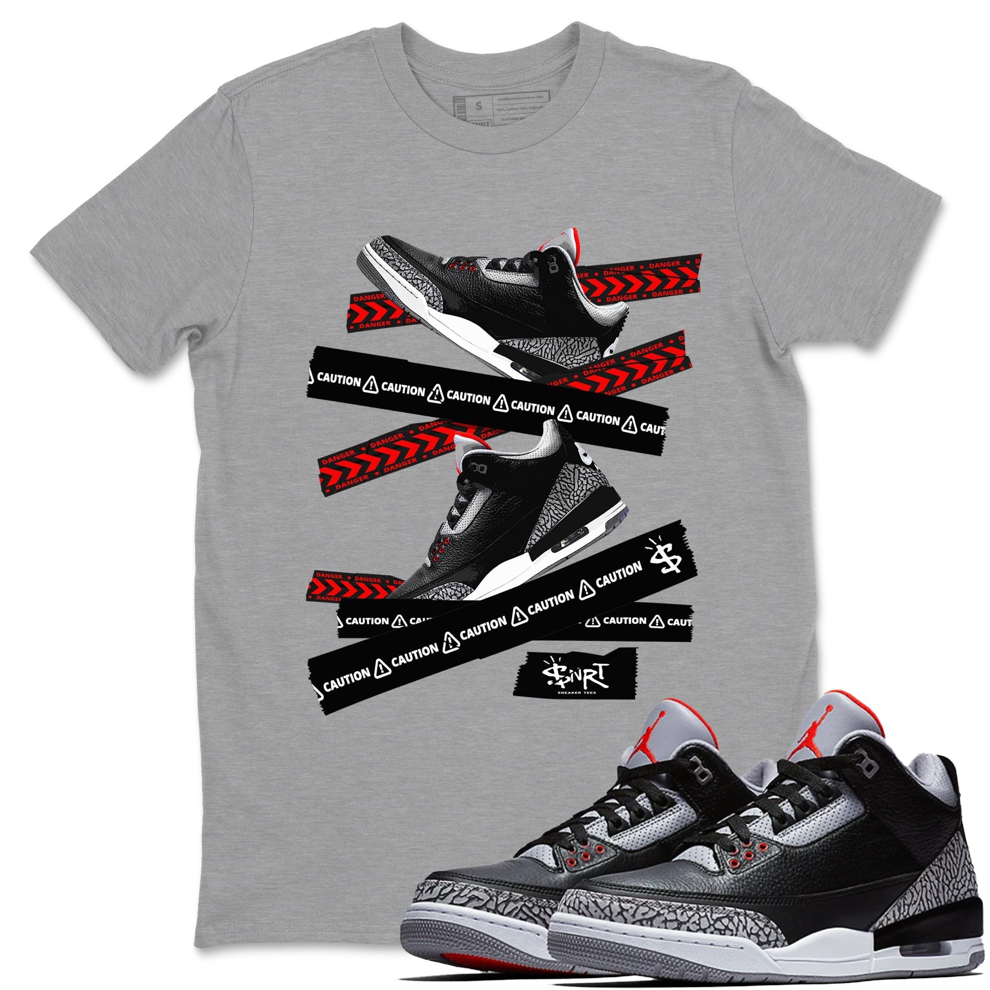 Caution Tape snkmatch Tees - Air Jordan 3 Black Cement