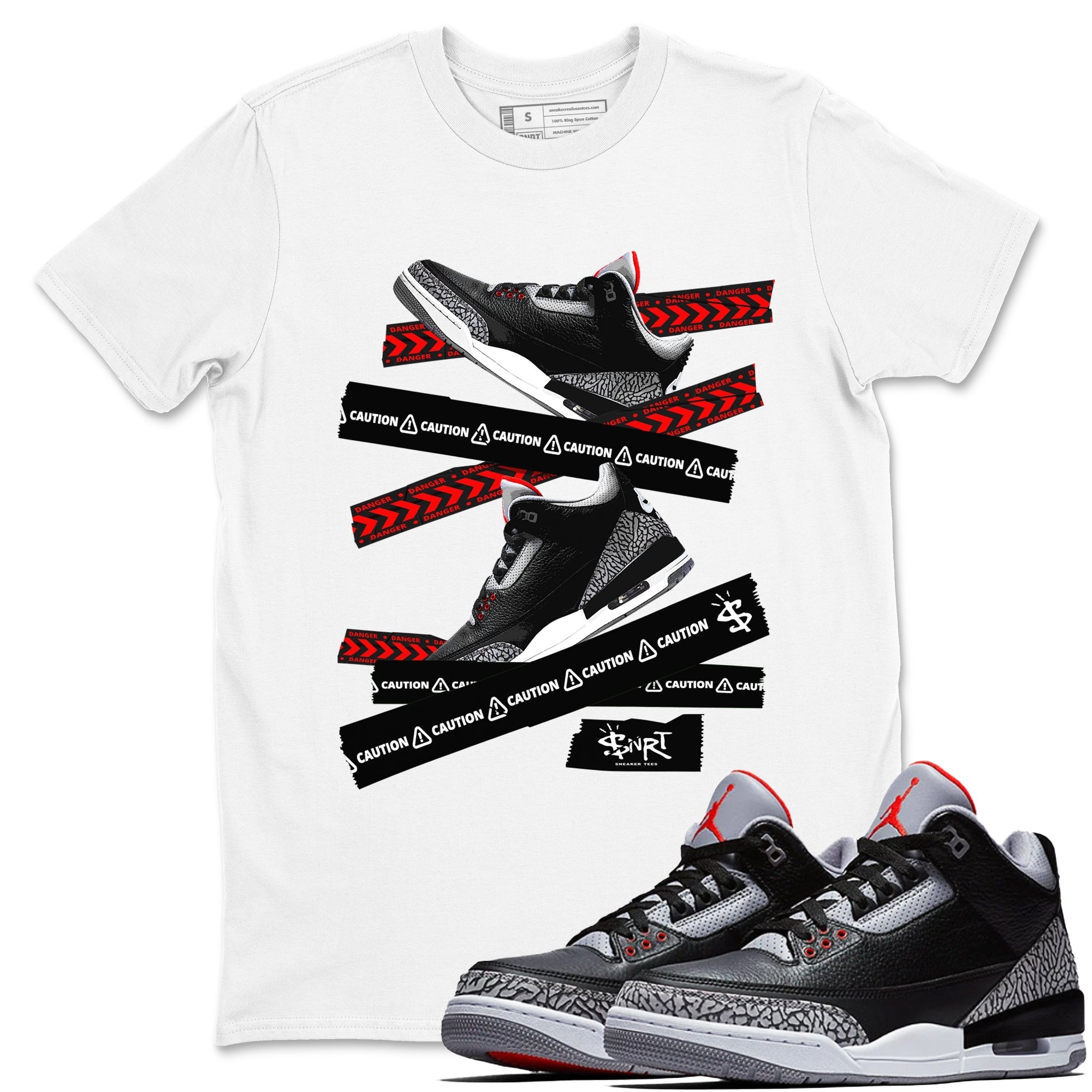 Caution Tape snkmatch Tees - Air Jordan 3 Black Cement