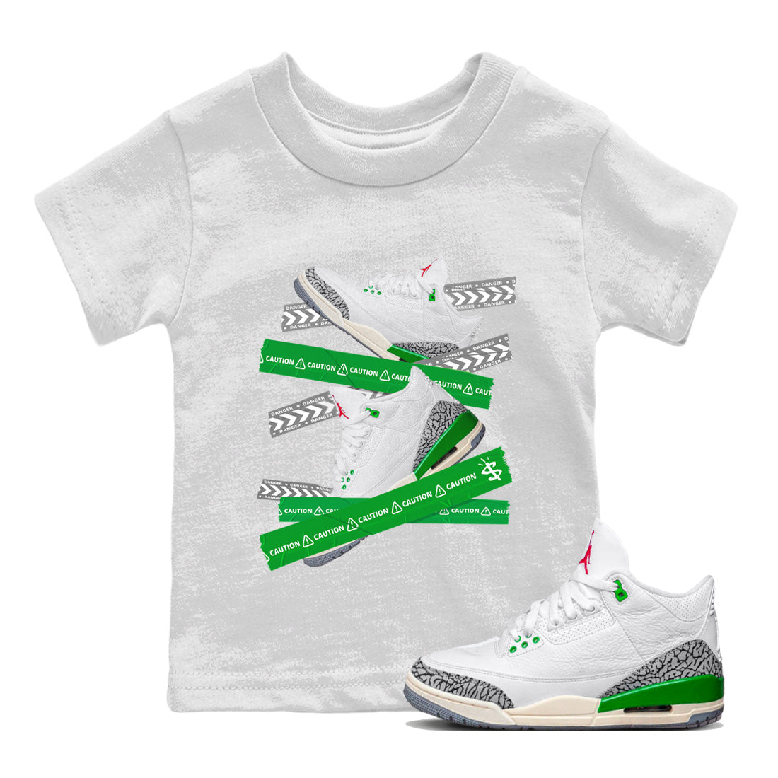 Caution Tape Kids Tops - Air Jordan 3 Lucky Green
