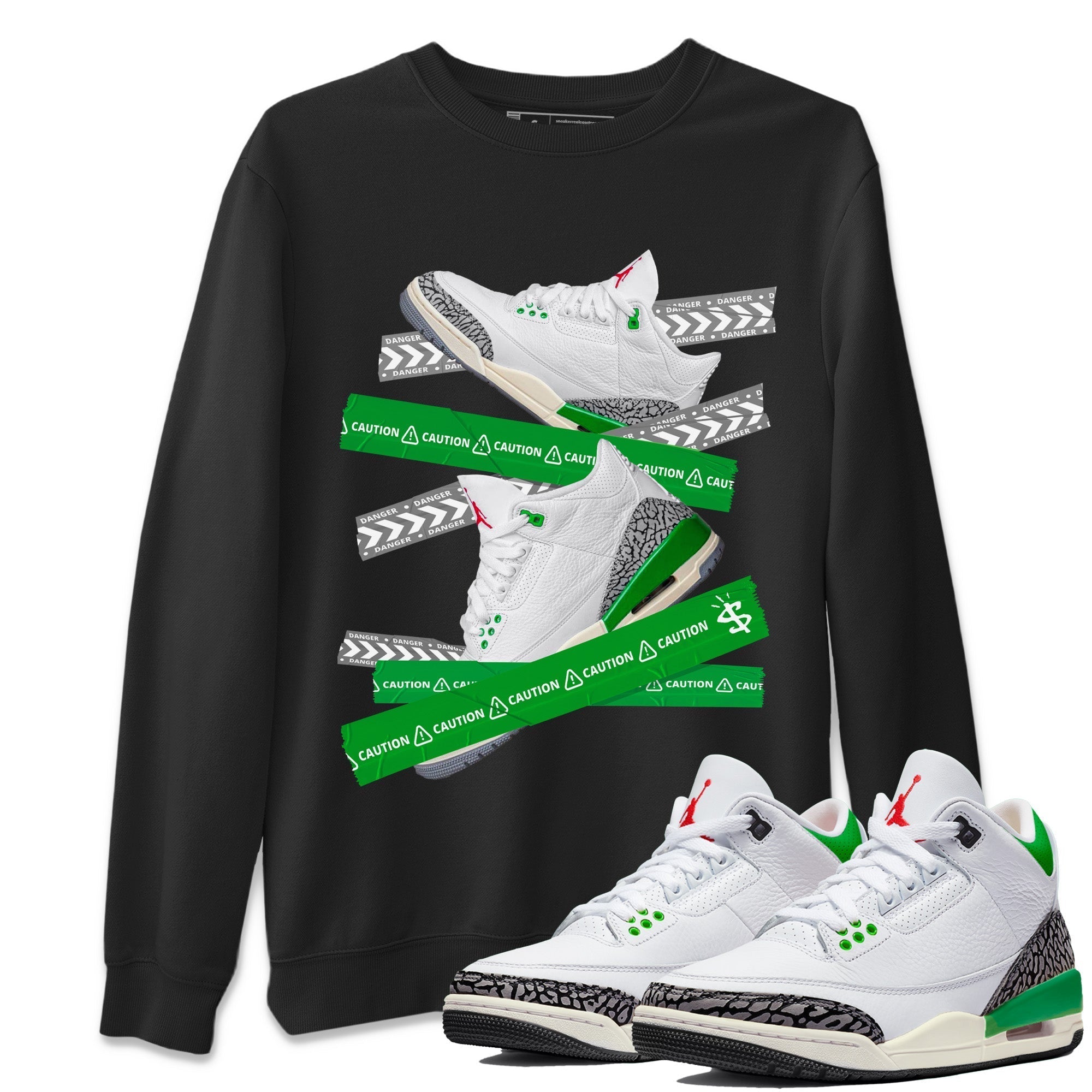 Caution Tape Unisex Tops - Air Jordan 3 Lucky Green