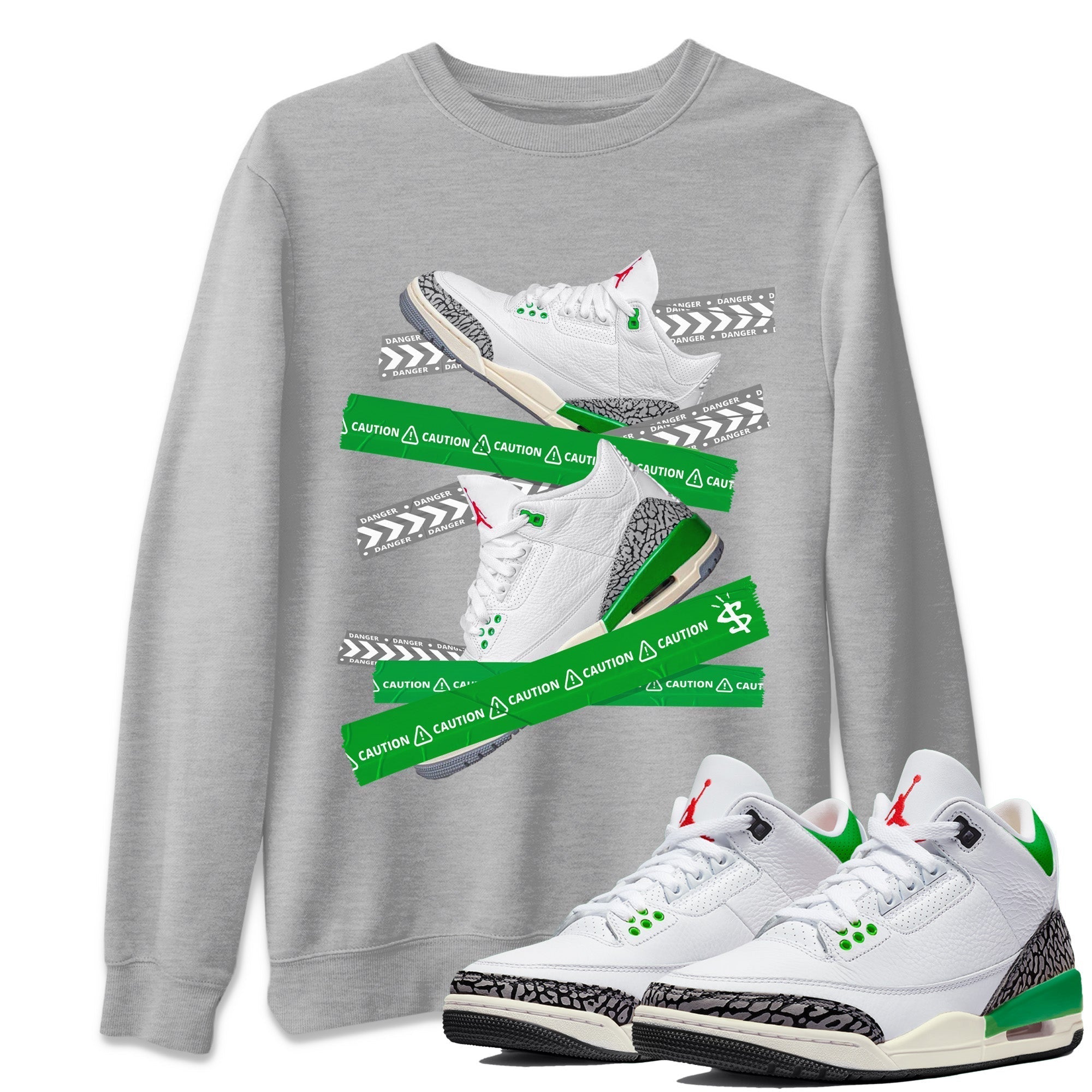 Caution Tape Unisex Tops - Air Jordan 3 Lucky Green