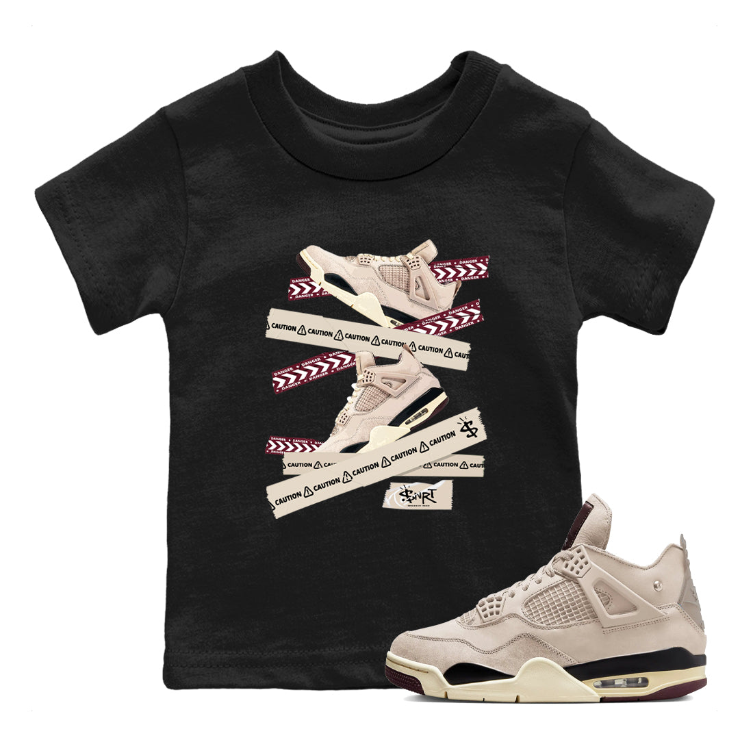 Caution Tape snkmatch Tees Kids - Air Jordan 4 A Ma Maniere x Fossil Stone