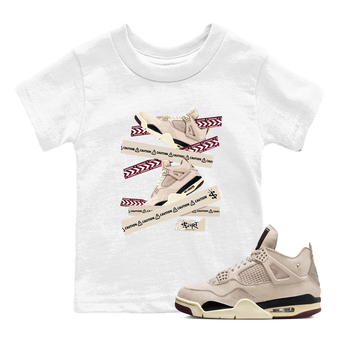 Caution Tape snkmatch Tees Kids - Air Jordan 4 A Ma Maniere x Fossil Stone