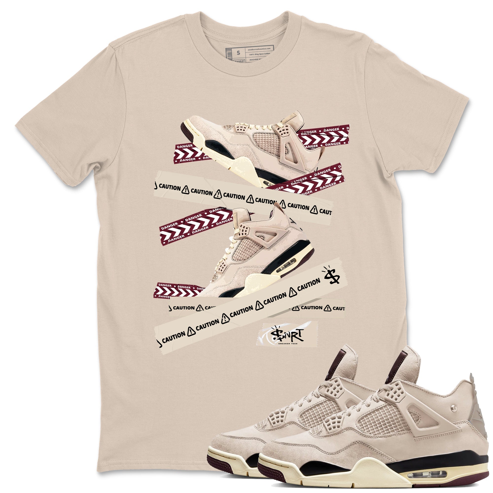 Caution Tape snkmatch Tees - Air Jordan 4 A Ma Maniere x Fossil Stone