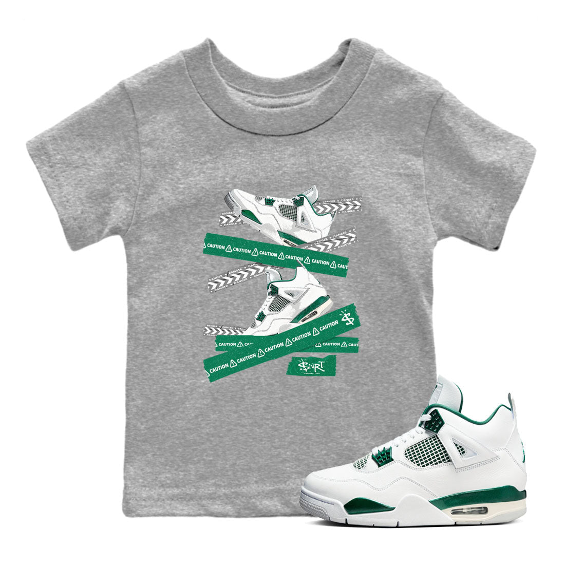 Caution Tape snkmatch Tees Kids - Air Jordan 4 Oxidized Green
