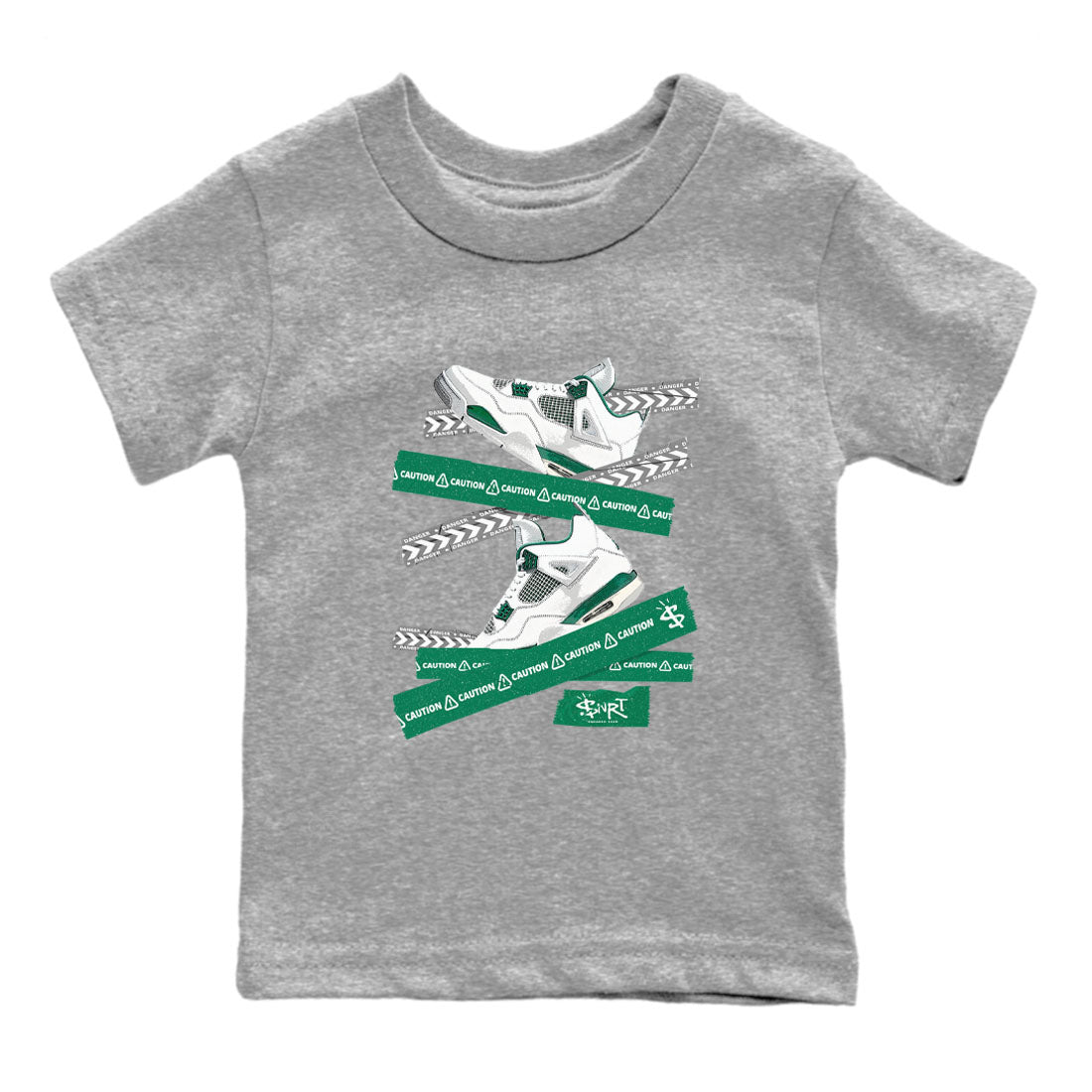 Caution Tape snkmatch Tees Kids - Air Jordan 4 Oxidized Green
