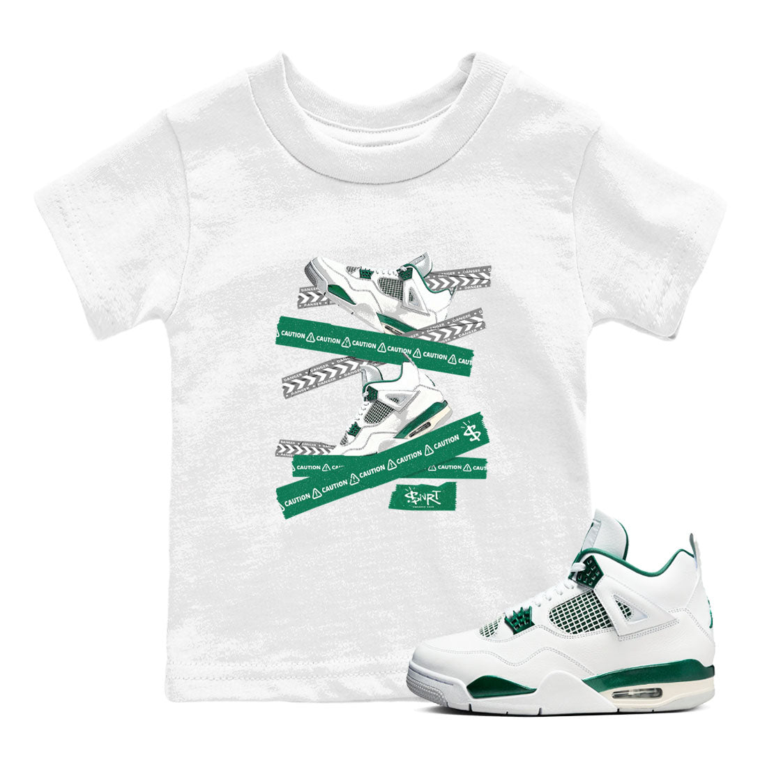 Caution Tape snkmatch Tees Kids - Air Jordan 4 Oxidized Green