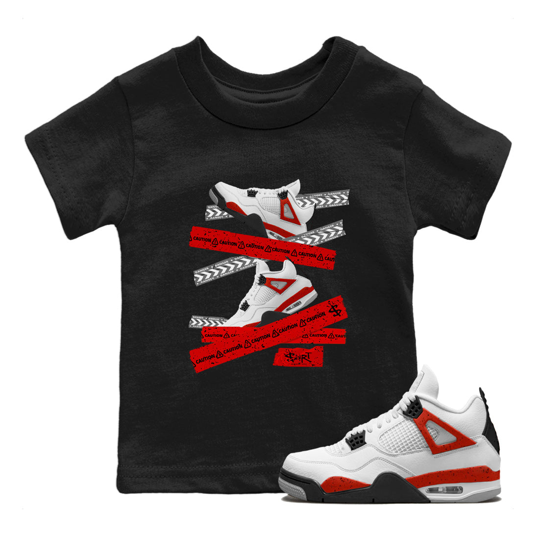 Caution Tape Kids Tops - Air Jordan 4 Red Cement