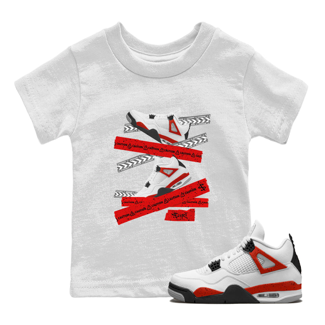 Caution Tape Kids Tops - Air Jordan 4 Red Cement