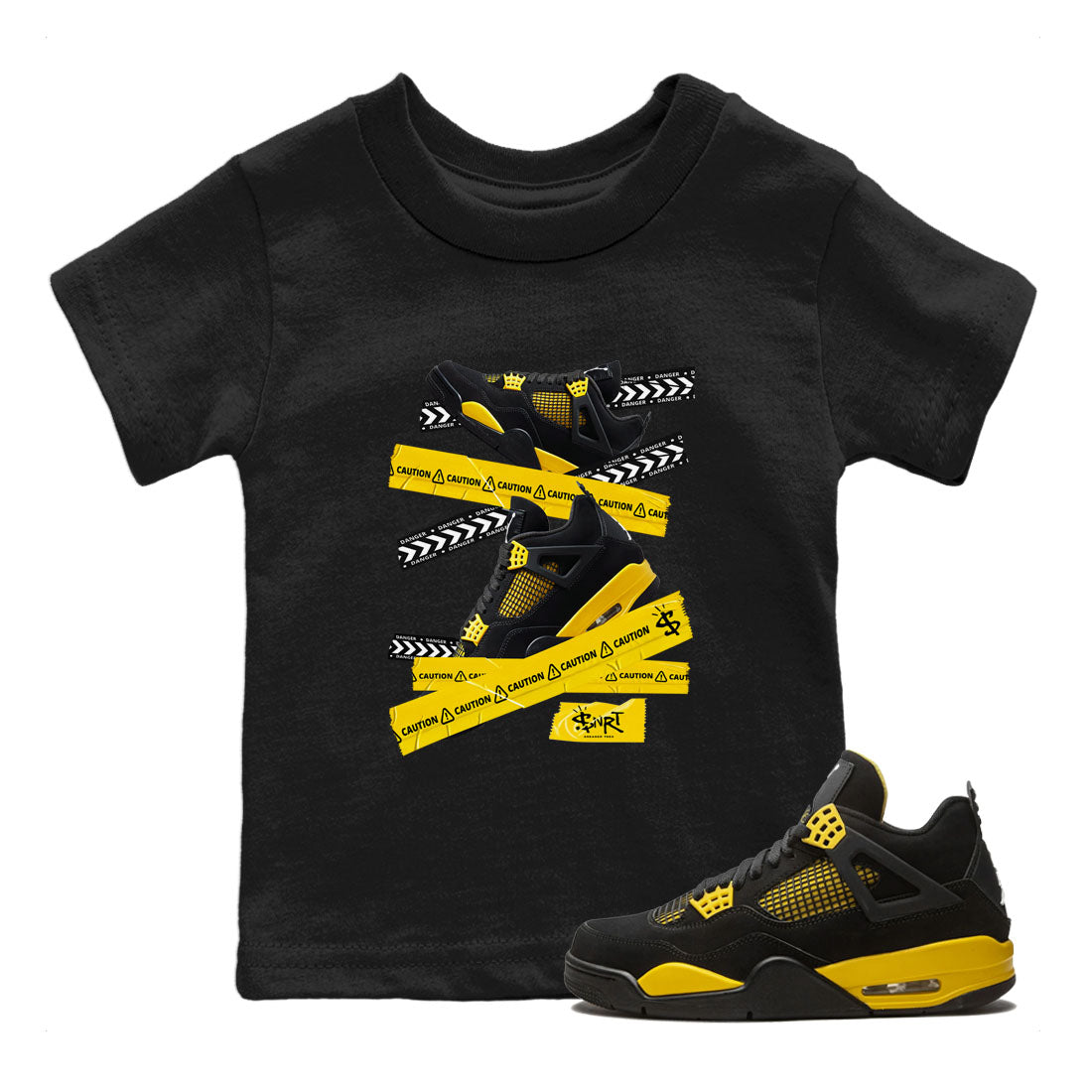 Caution Tape Kids Tops - Air Jordan 4 Thunder