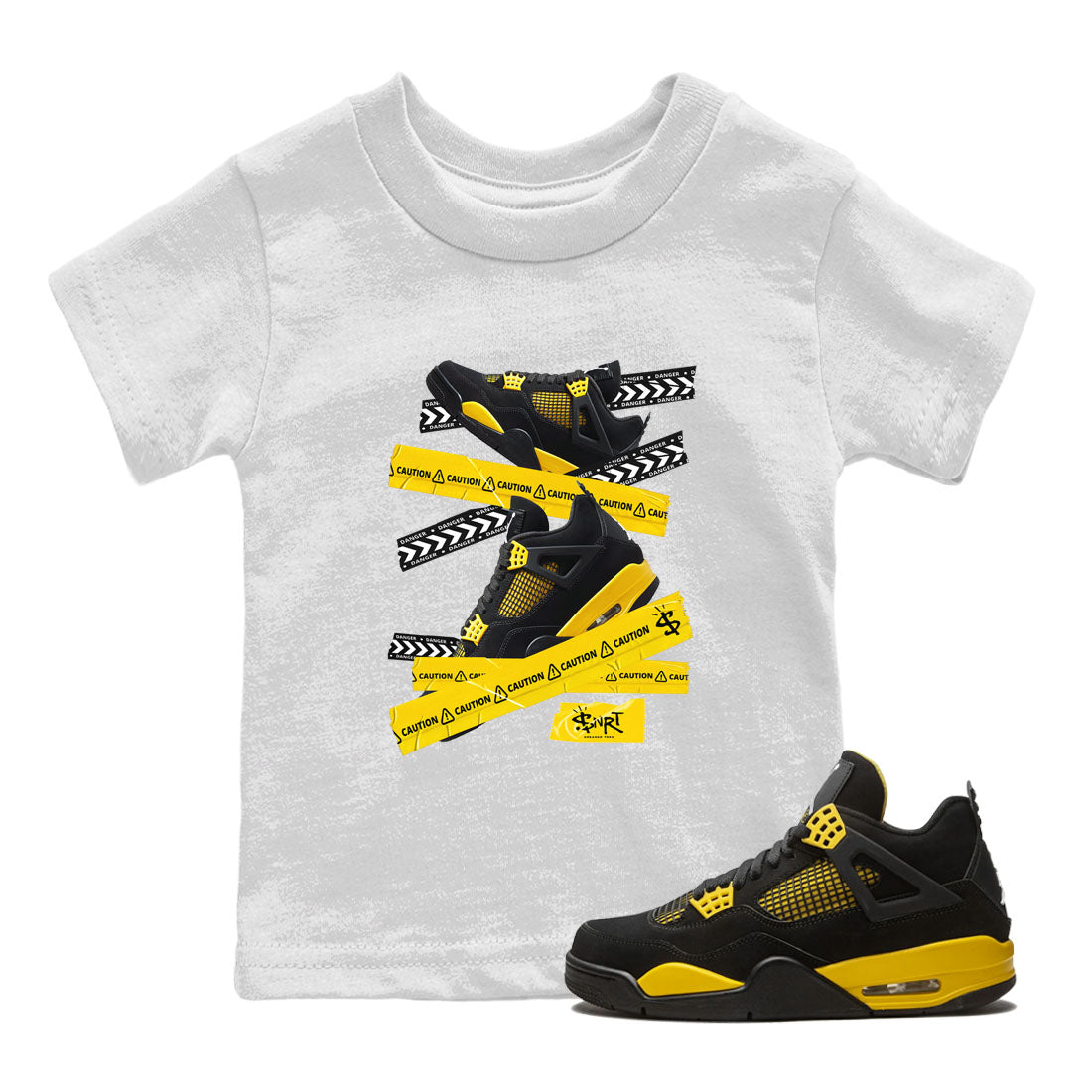 Caution Tape Kids Tops - Air Jordan 4 Thunder