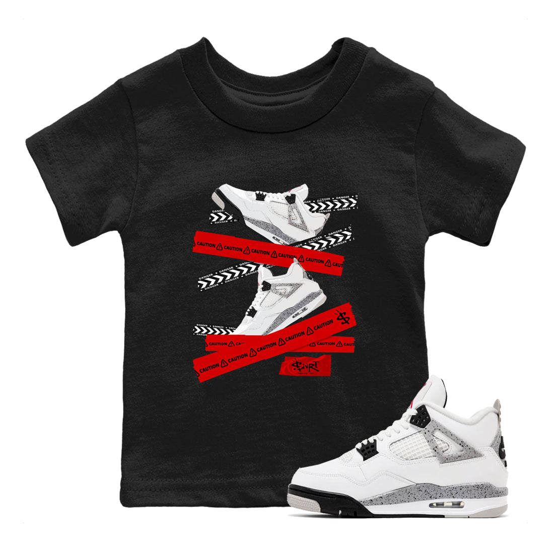 Caution Tape snkmatch Tees Kids - Air Jordan 4 White Cement