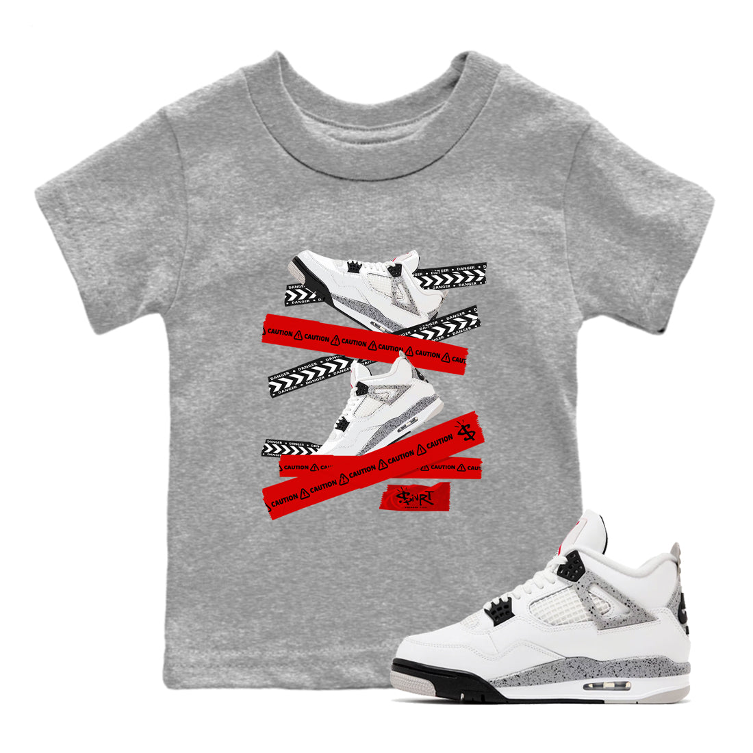 Caution Tape snkmatch Tees Kids - Air Jordan 4 White Cement