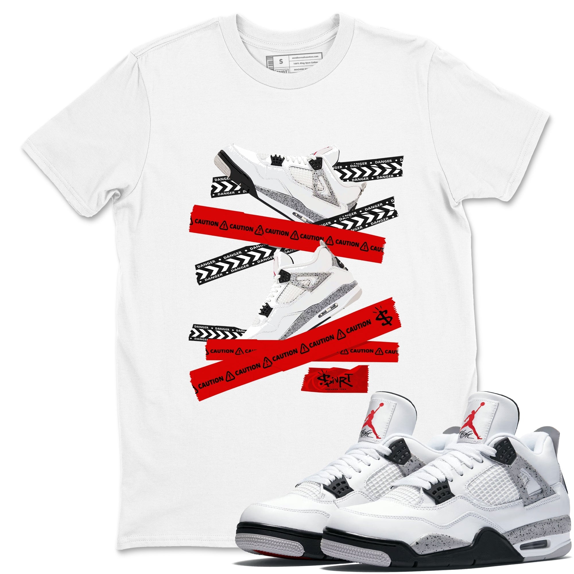 Caution Tape snkmatch Tees - Air Jordan 4 White Cement