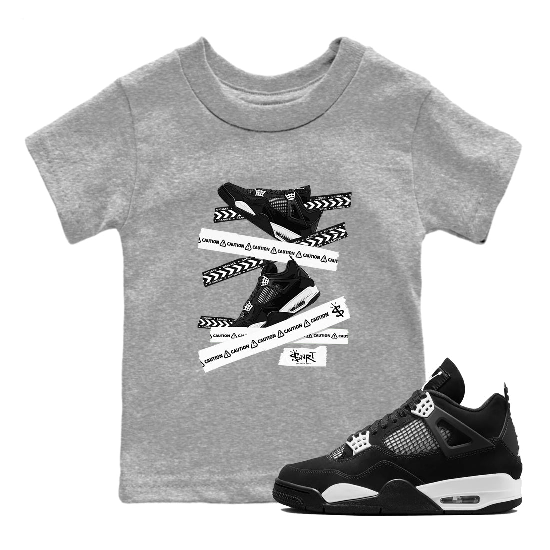 Caution Tape snkmatch Tees Kids - Air Jordan 4 White Thunder