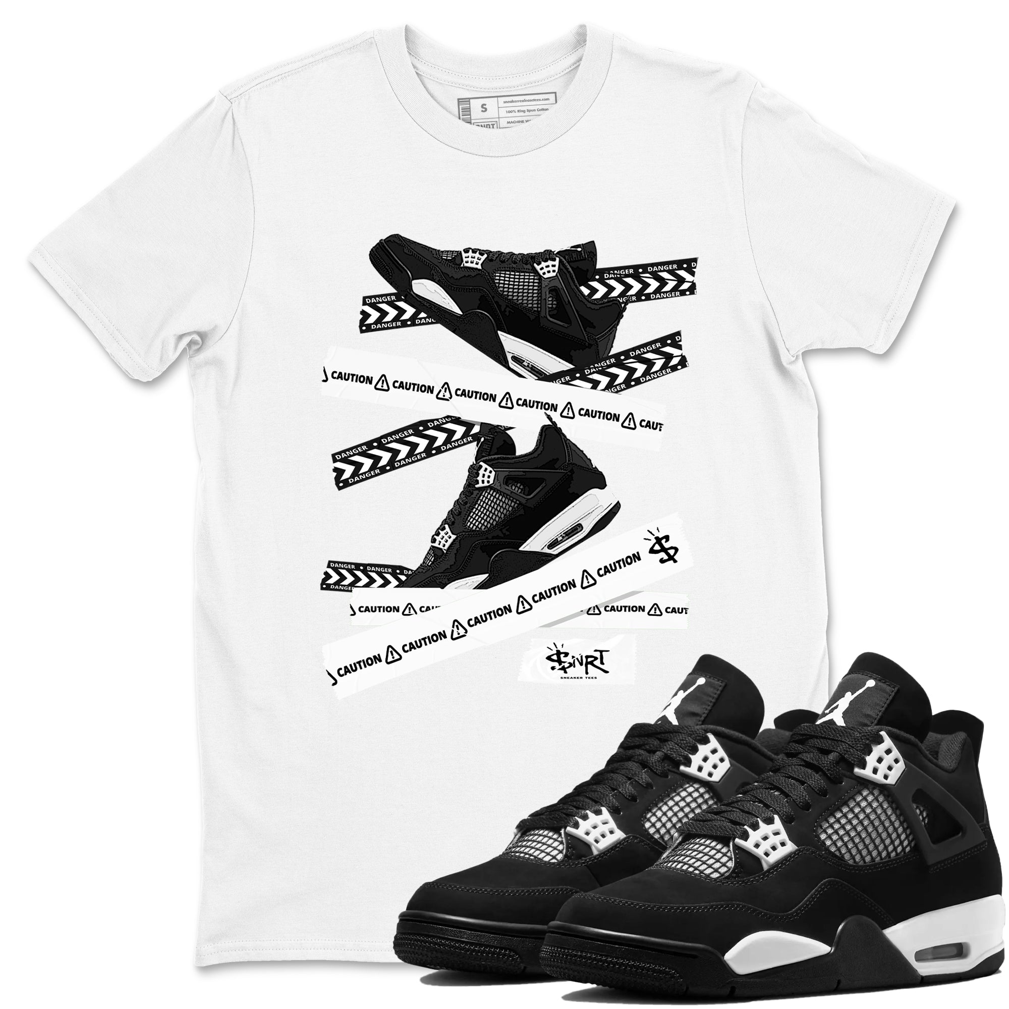 Caution Tape snkmatch Tees - Air Jordan 4 White Thunder