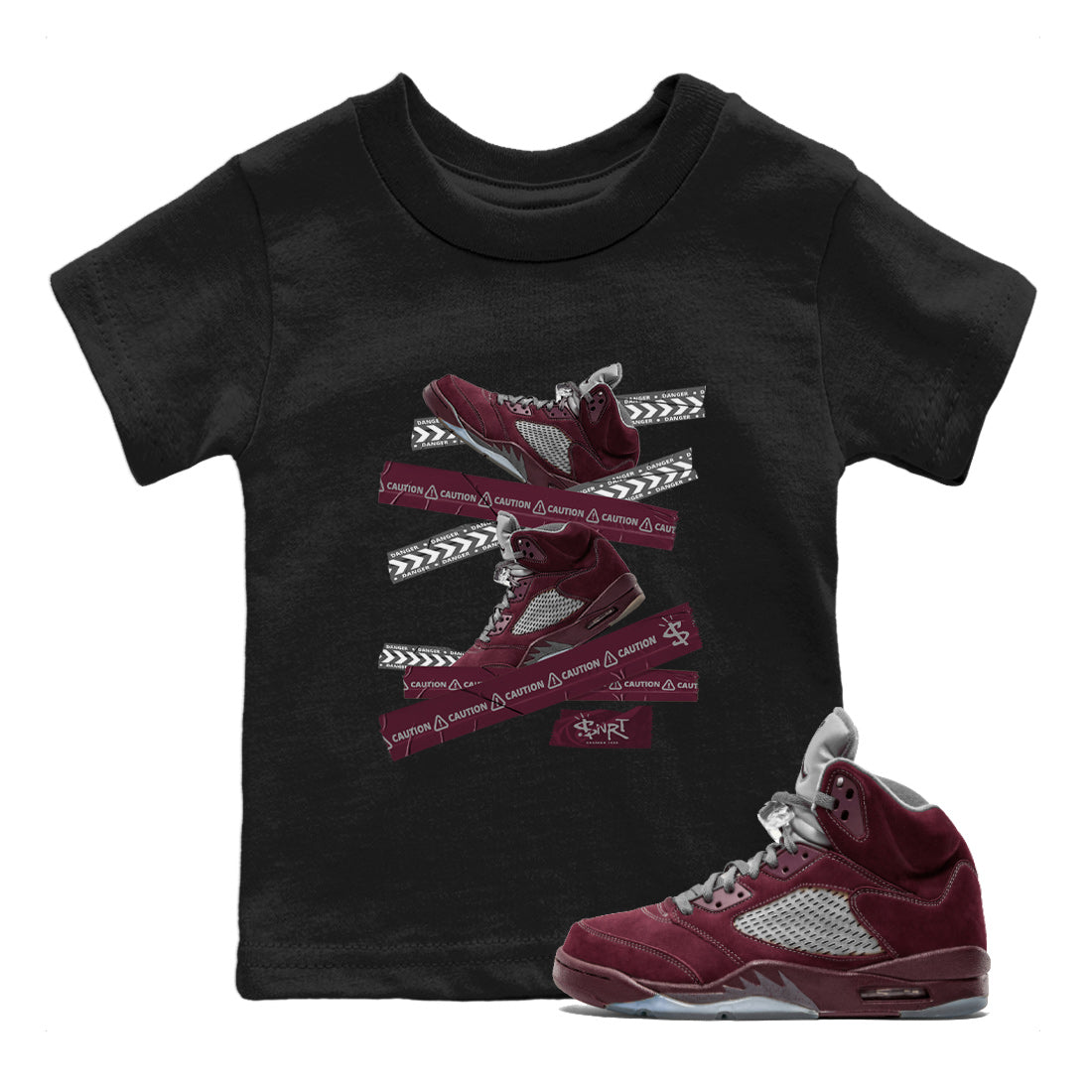 Caution Tape Kids Tops - Air Jordan 5 Burgundy