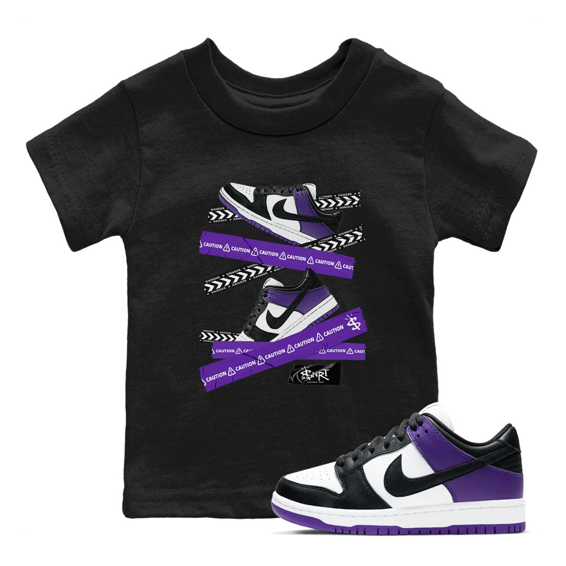 Caution Tape snkmatch Tees Kids - Dunk Low Court Purple