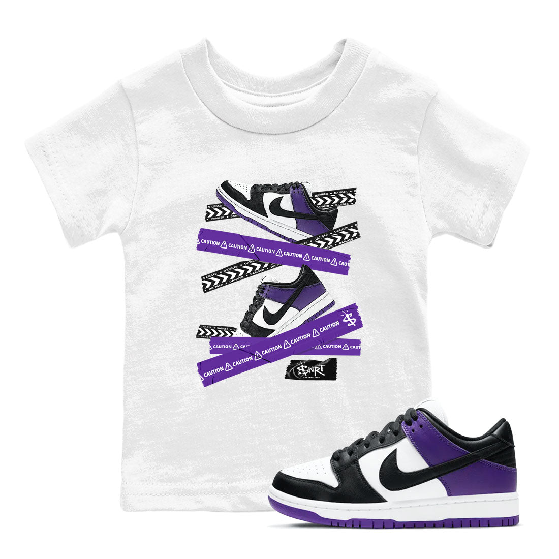 Caution Tape snkmatch Tees Kids - Dunk Low Court Purple
