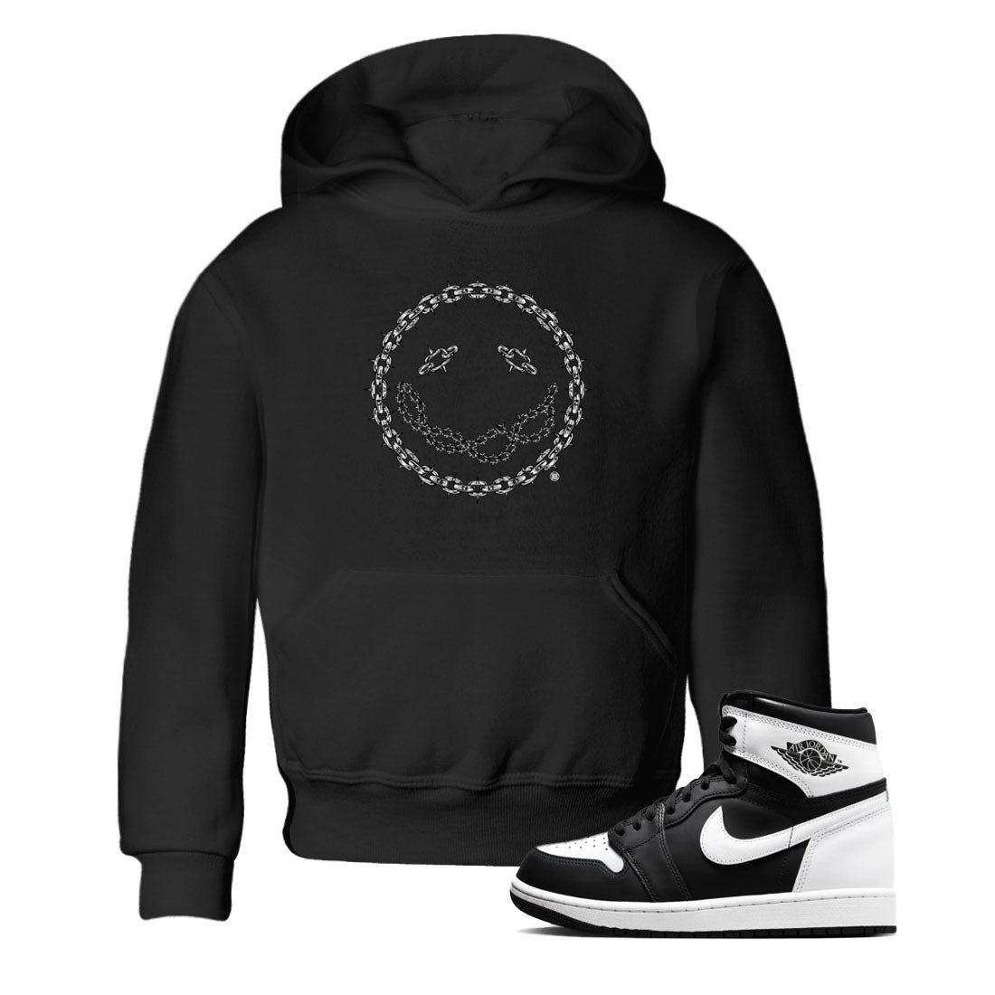 Chain Smile snkmatch Tees Kids - Air Jordan 1 Black White