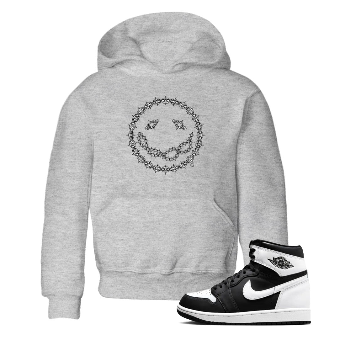 Chain Smile snkmatch Tees Kids - Air Jordan 1 Black White