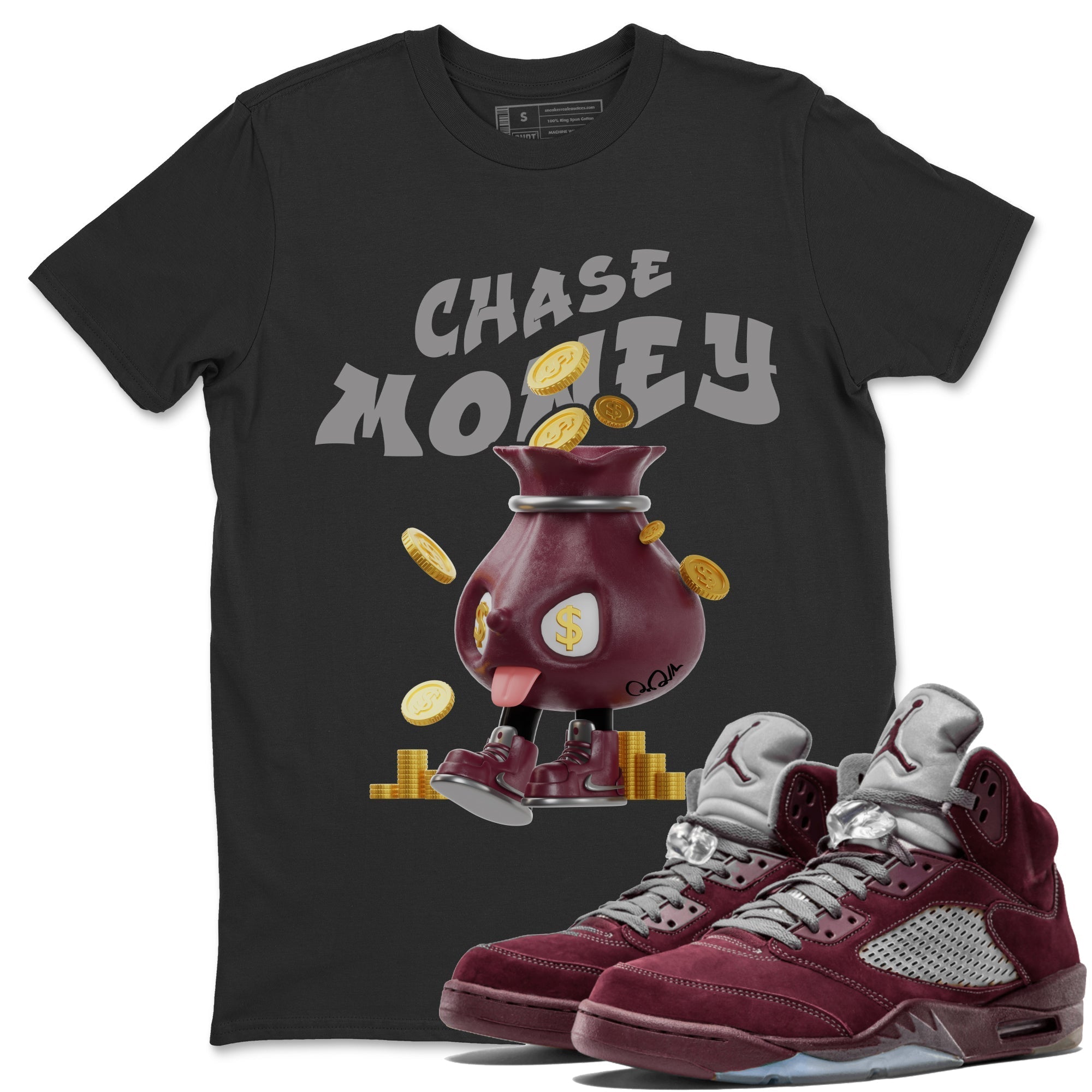 Chase Money snkmatch Tee - Air Jordan 5 Burgundy