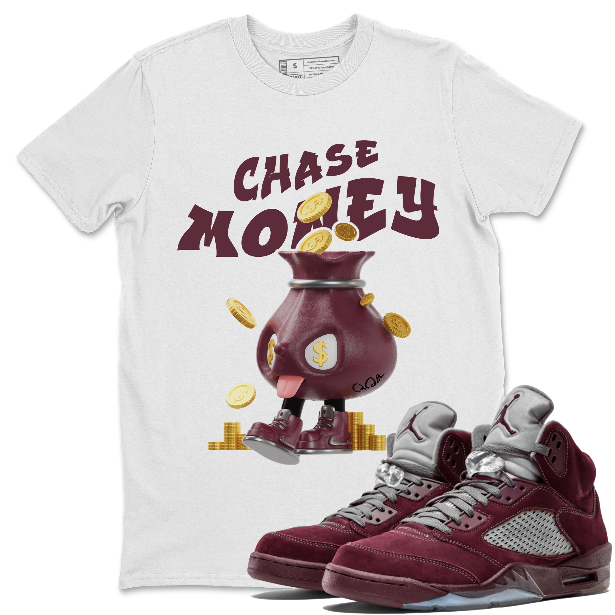 Chase Money snkmatch Tee - Air Jordan 5 Burgundy