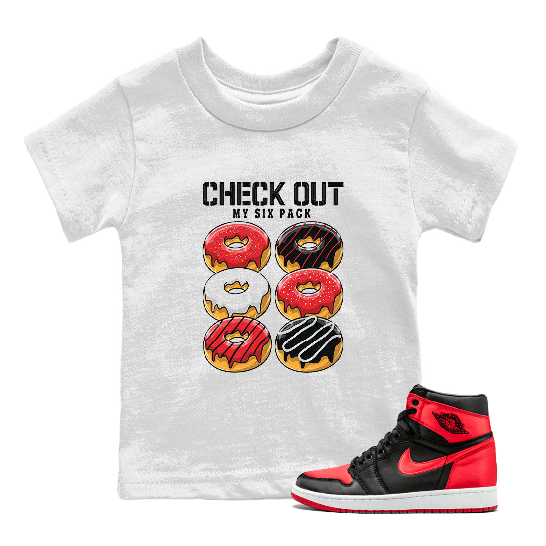 Check Out My Six Pack snkmatch Tee Kids - Air Jordan 1 Satin Bred