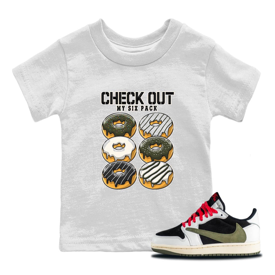 Check Out My Six Pack Kids Tops - Air Jordan 1 Travis Scott Olive