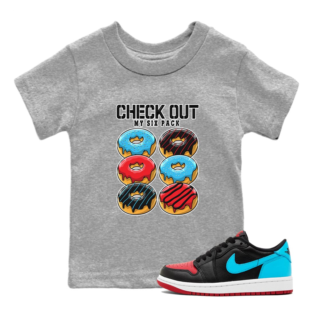 Check Out My Six Pack snkmatch Tee Kids - Air Jordan 1 UNC to Chicago