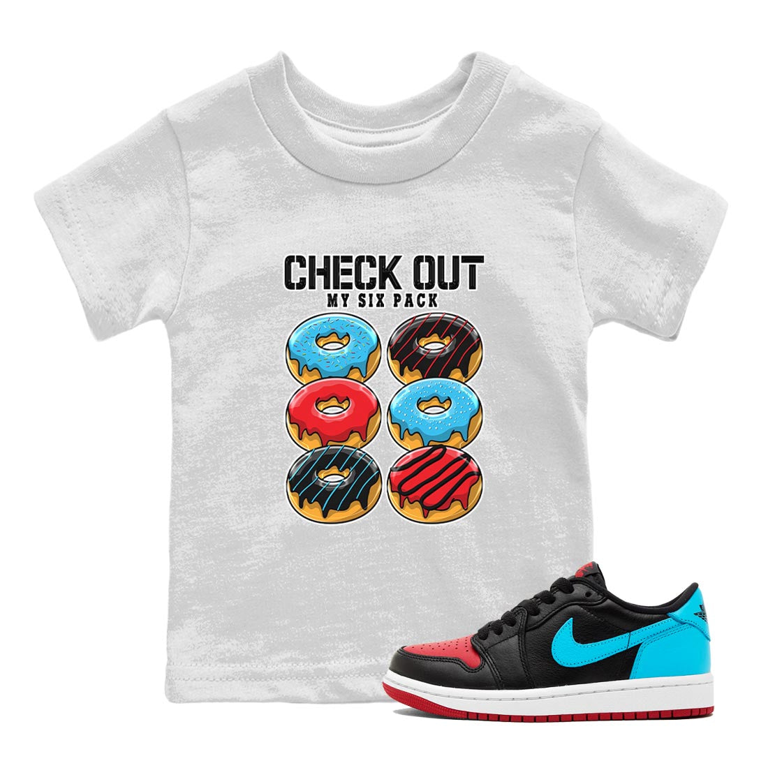 Check Out My Six Pack snkmatch Tee Kids - Air Jordan 1 UNC to Chicago