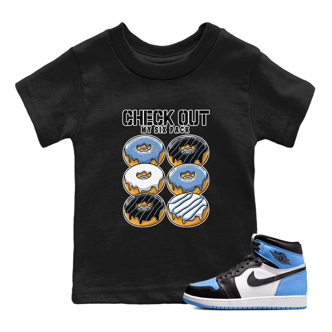 Check Out My Six Pack snkmatch Tee Kids - Air Jordan 1 UNC Toe