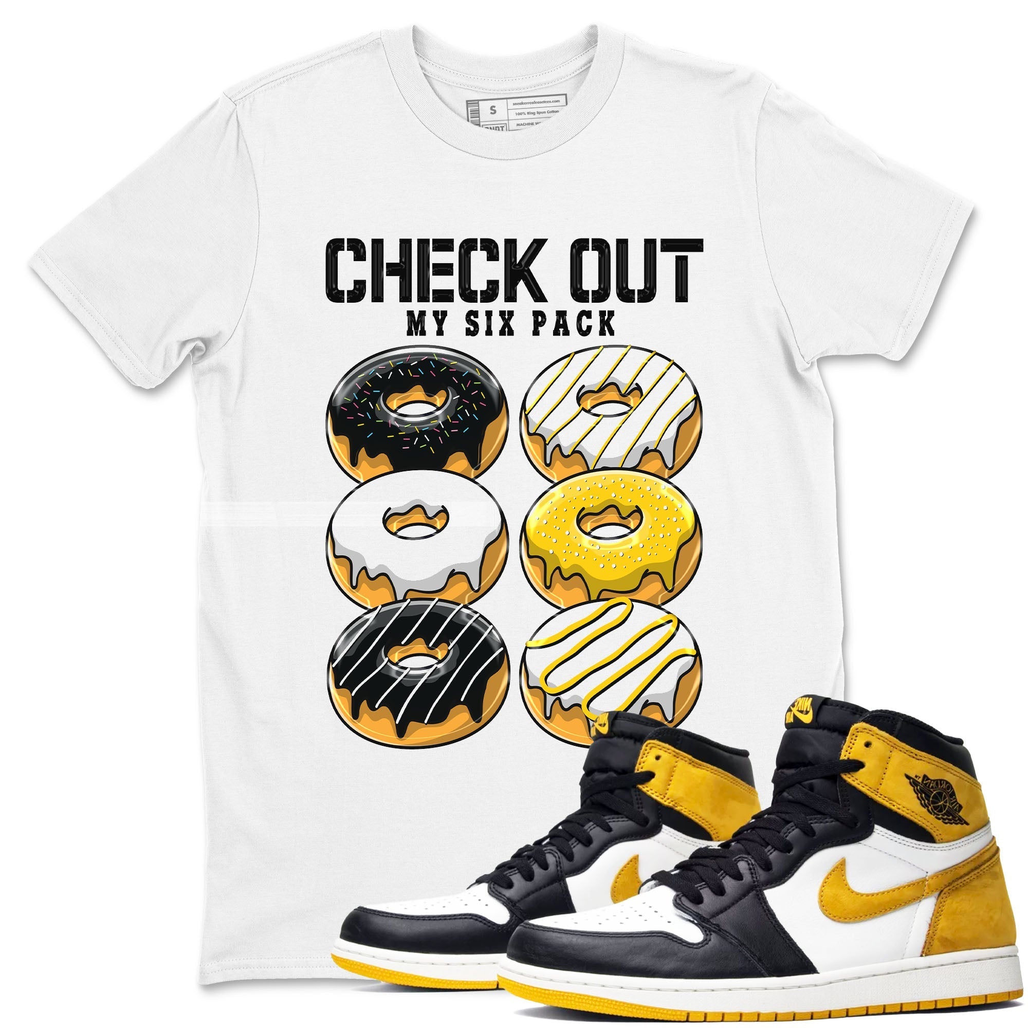 Check Out My Six Pack snkmatch Tees - Air Jordan 1 Yellow Ochre
