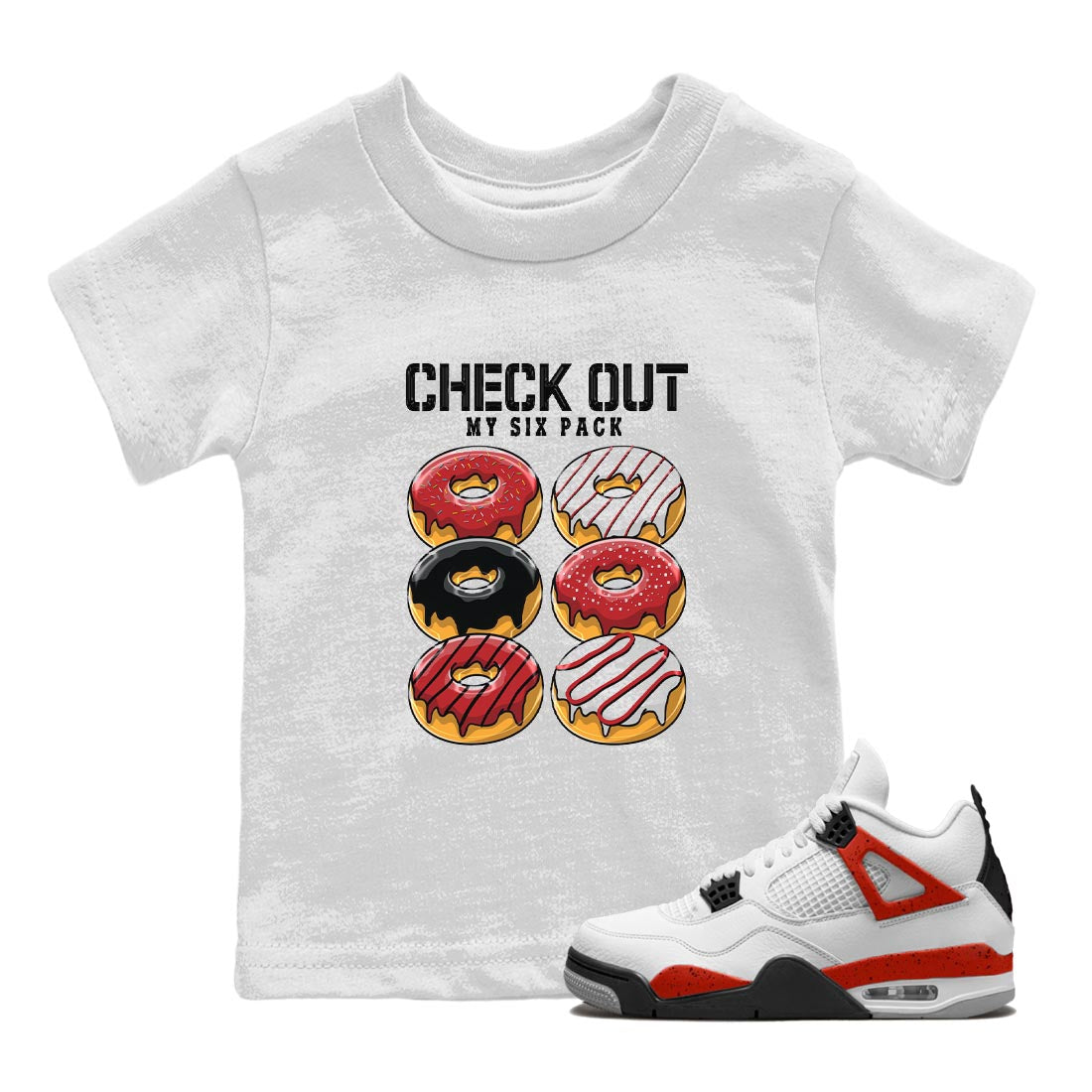 Check Out My Six Pack snkmatch Tee Kids - Air Jordan 4 Red Cement