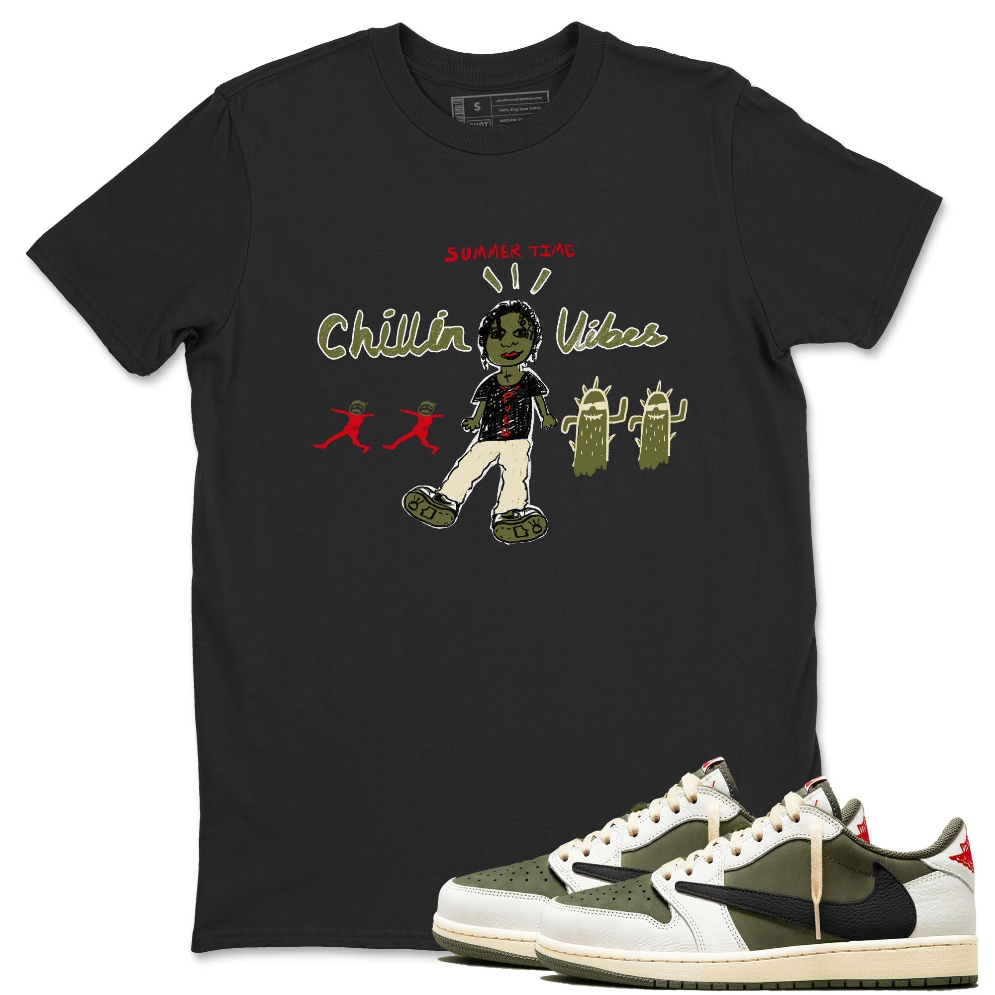Chillin Vibes snkmatch Tees - Air Jordan 1 Travis Scott Medium Olive