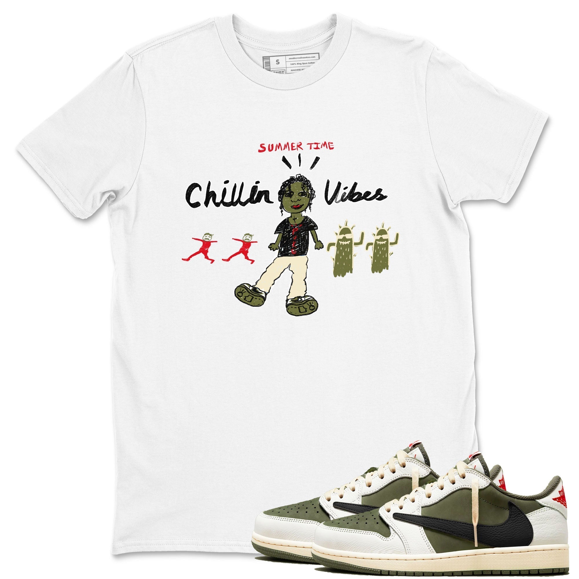 Chillin Vibes snkmatch Tees - Air Jordan 1 Travis Scott Medium Olive