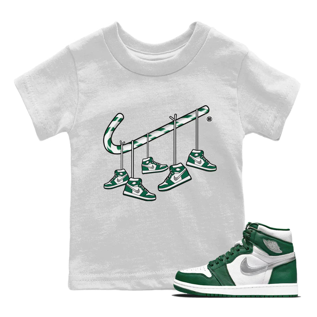 Christmas Candy Cane Kids Tops - Air Jordan 1 Gorge Green
