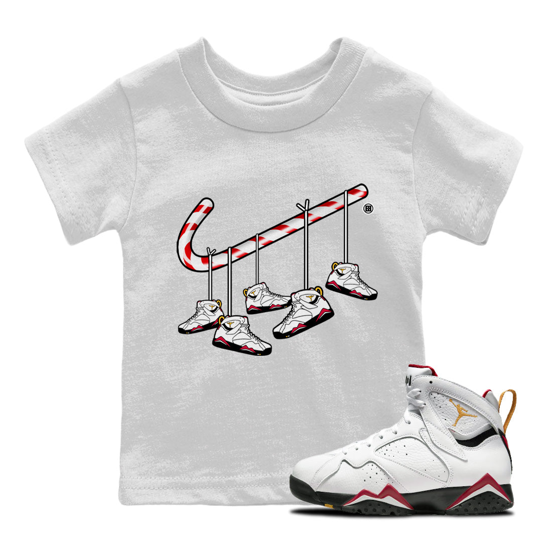 Christmas Candy Cane Kids Tops - Air Jordan 7 Cardinal