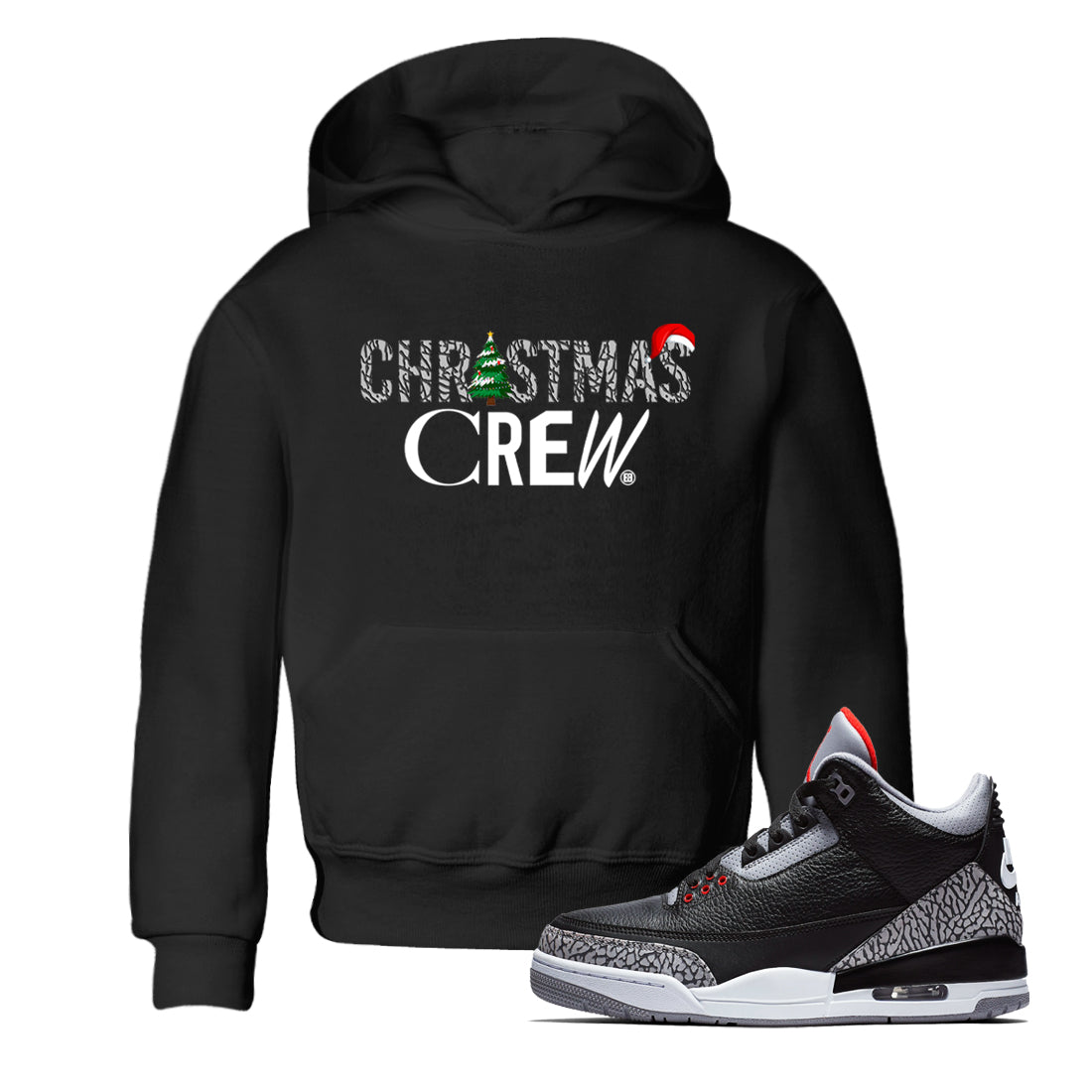 Christmas Crew snkmatch Tees Kids - Air Jordan 3 Black Cement