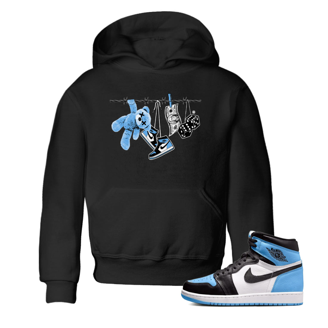 Clothesline Kids Tops - Air Jordan 1 UNC Toe