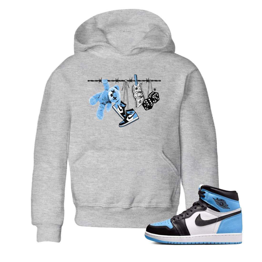 Clothesline Kids Tops - Air Jordan 1 UNC Toe