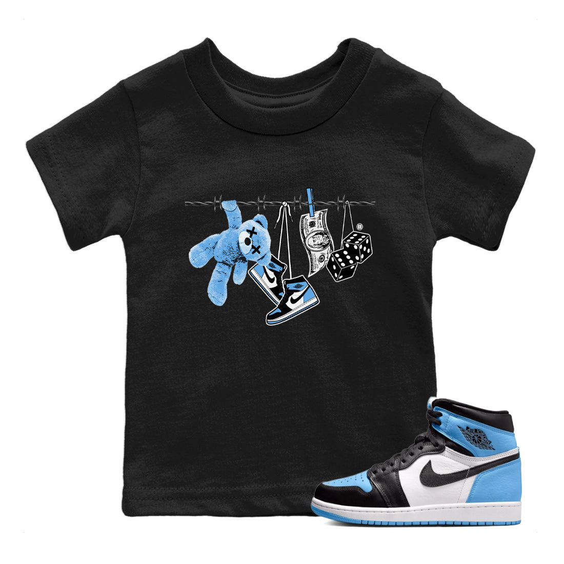 Clothesline Kids Tops - Air Jordan 1 UNC Toe